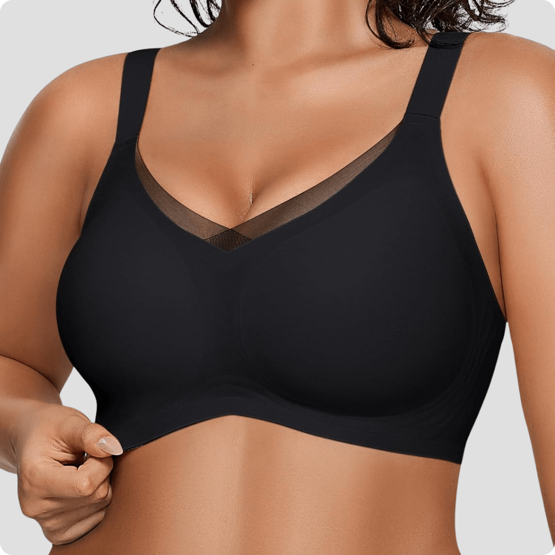 Wireless V-Neck Crossover Mesh Bra