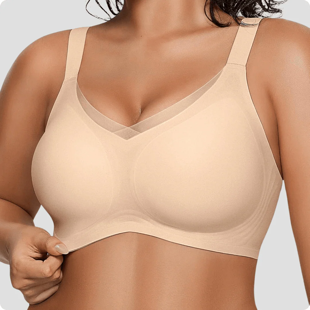 Wireless V-Neck Crossover Mesh Support Bra